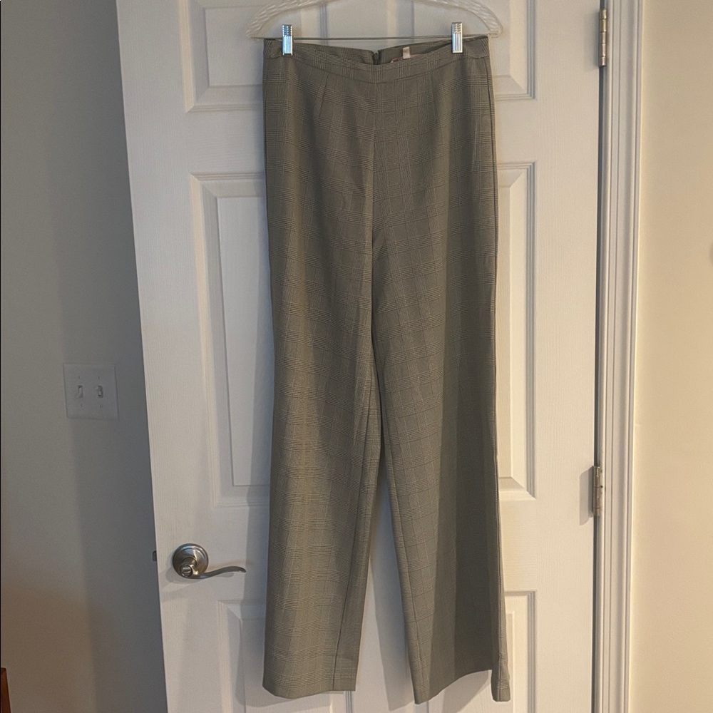 Gray Plaid Wide-Leg Trousers